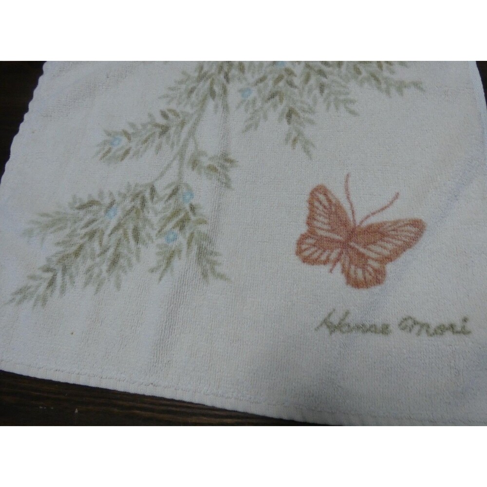 VTG Hanae Mori Martex Hand Towel Butterfly Floral Print Cotton 26"x15" - Picture 2 of 6